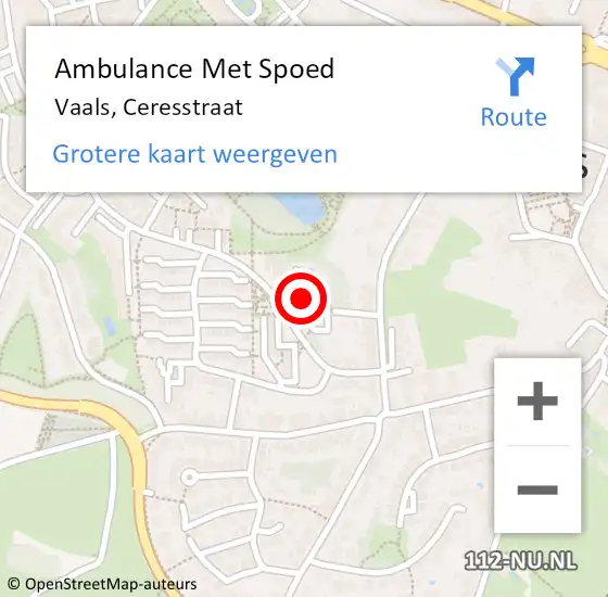 Locatie op kaart van de 112 melding: Ambulance Met Spoed Naar Vaals, Ceresstraat op 1 juli 2014 17:21