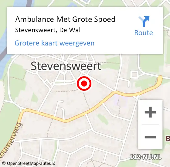 Locatie op kaart van de 112 melding: Ambulance Met Grote Spoed Naar Stevensweert, De Wal op 8 december 2021 15:44