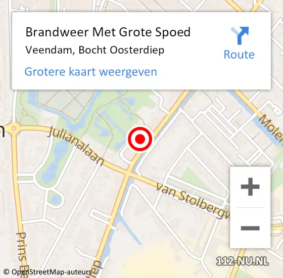 Locatie op kaart van de 112 melding: Brandweer Met Grote Spoed Naar Veendam, Bocht Oosterdiep op 8 december 2021 15:57