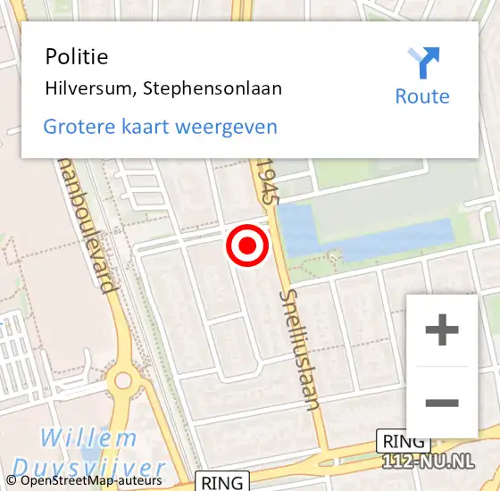 Locatie op kaart van de 112 melding: Politie Hilversum, Stephensonlaan op 8 december 2021 16:30