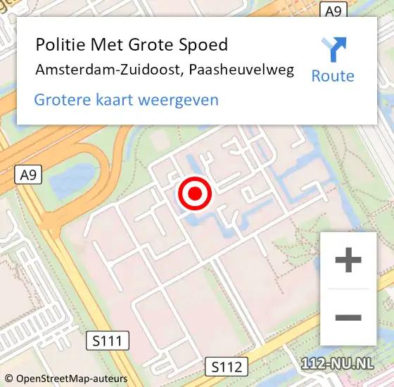 Locatie op kaart van de 112 melding: Politie Met Grote Spoed Naar Amsterdam-Zuidoost, Paasheuvelweg op 8 december 2021 16:43