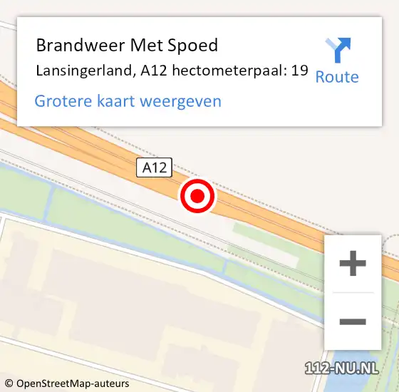 Locatie op kaart van de 112 melding: Brandweer Met Spoed Naar Lansingerland, A12 hectometerpaal: 19 op 8 december 2021 16:45
