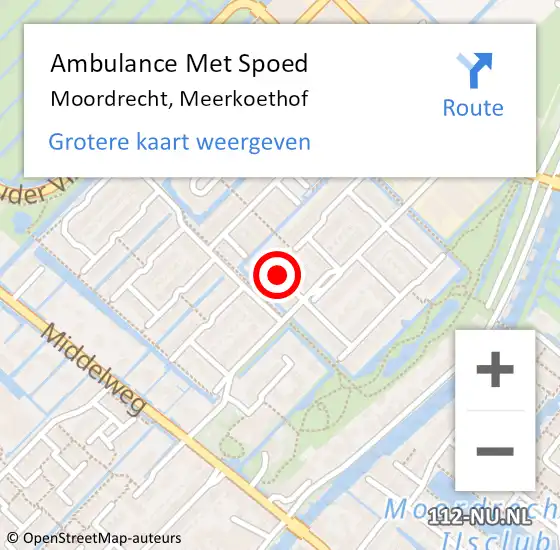 Locatie op kaart van de 112 melding: Ambulance Met Spoed Naar Moordrecht, Meerkoethof op 8 december 2021 16:53