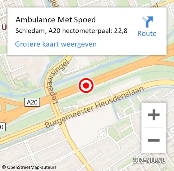 Locatie op kaart van de 112 melding: Ambulance Met Spoed Naar Schiedam, A20 hectometerpaal: 22,8 op 8 december 2021 16:56