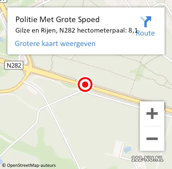 Locatie op kaart van de 112 melding: Politie Met Grote Spoed Naar Gilze en Rijen, N282 hectometerpaal: 8,1 op 8 december 2021 16:57