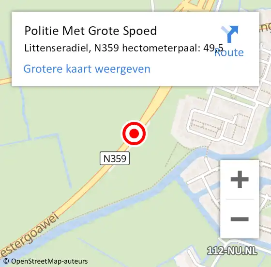 Locatie op kaart van de 112 melding: Politie Met Grote Spoed Naar Littenseradiel, N359 hectometerpaal: 49,5 op 8 december 2021 17:01