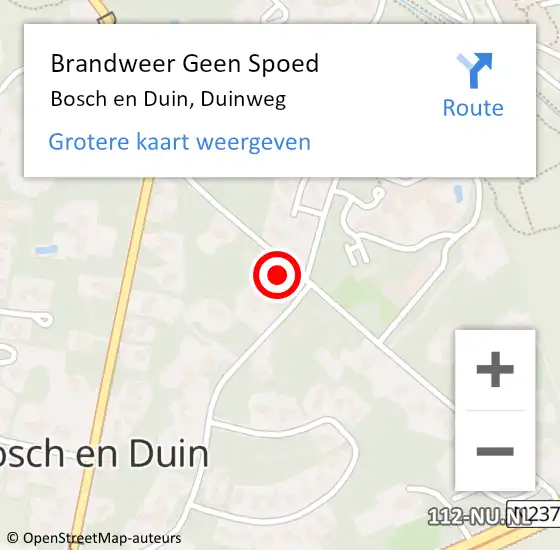 Locatie op kaart van de 112 melding: Brandweer Geen Spoed Naar Bosch en Duin, Duinweg op 8 december 2021 17:12