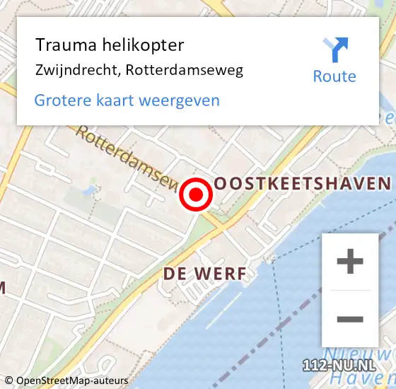 Locatie op kaart van de 112 melding: Trauma helikopter Zwijndrecht, Rotterdamseweg op 8 december 2021 17:24