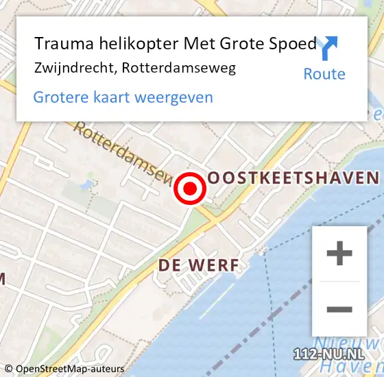 Locatie op kaart van de 112 melding: Trauma helikopter Met Grote Spoed Naar Zwijndrecht, Rotterdamseweg op 8 december 2021 17:32