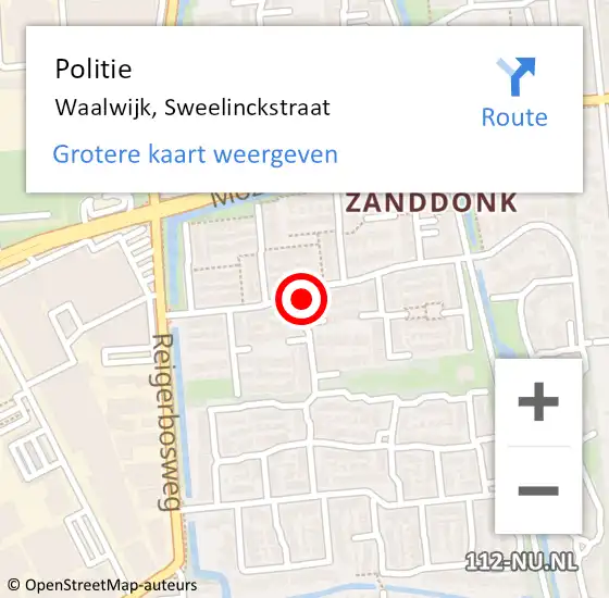 Locatie op kaart van de 112 melding: Politie Waalwijk, Sweelinckstraat op 8 december 2021 18:14