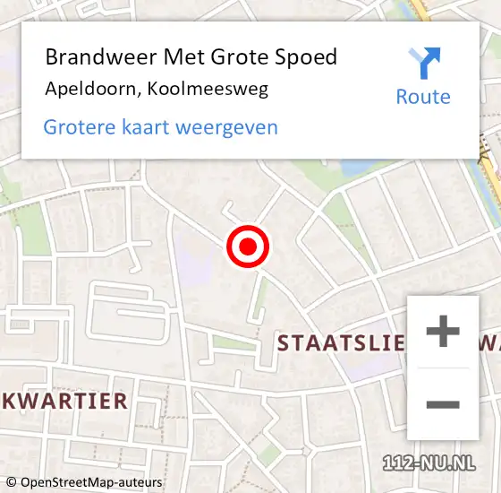 Locatie op kaart van de 112 melding: Brandweer Met Grote Spoed Naar Apeldoorn, Koolmeesweg op 1 juli 2014 17:39