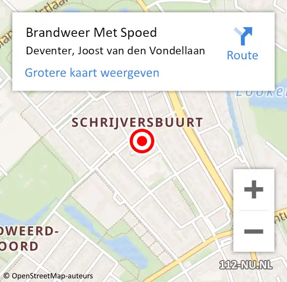 Locatie op kaart van de 112 melding: Brandweer Met Spoed Naar Deventer, Joost van den Vondellaan op 8 december 2021 20:38