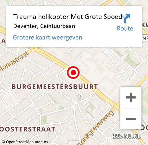 Locatie op kaart van de 112 melding: Trauma helikopter Met Grote Spoed Naar Deventer, Ceintuurbaan op 8 december 2021 20:52