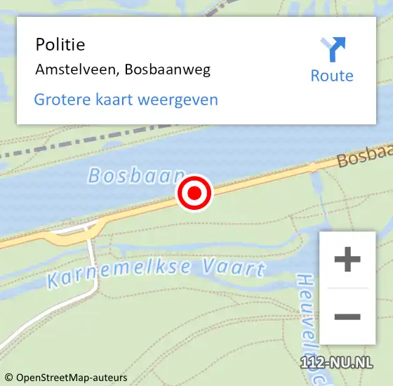 Locatie op kaart van de 112 melding: Politie Amstelveen, Bosbaanweg op 1 juli 2014 17:52