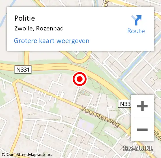 Locatie op kaart van de 112 melding: Politie Zwolle, Rozenpad op 8 december 2021 21:16