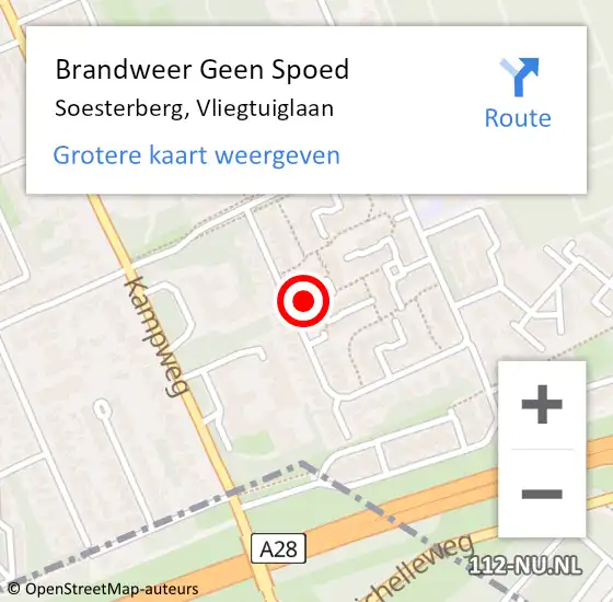 Locatie op kaart van de 112 melding: Brandweer Geen Spoed Naar Soesterberg, Vliegtuiglaan op 9 december 2021 02:04