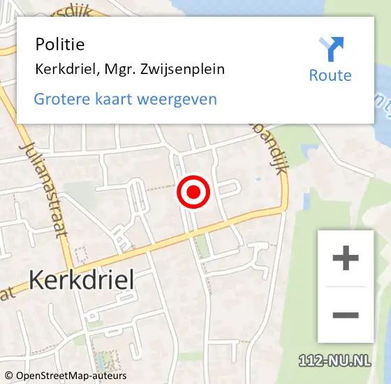 Locatie op kaart van de 112 melding: Politie Kerkdriel, Mgr. Zwijsenplein op 9 december 2021 02:07