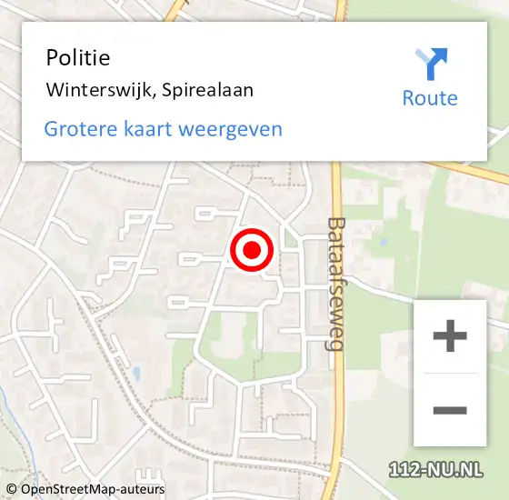 Locatie op kaart van de 112 melding: Politie Winterswijk, Spirealaan op 9 december 2021 02:54