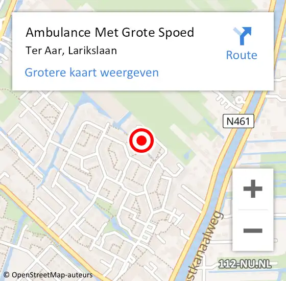 Locatie op kaart van de 112 melding: Ambulance Met Grote Spoed Naar Ter Aar, Larikslaan op 9 december 2021 03:36