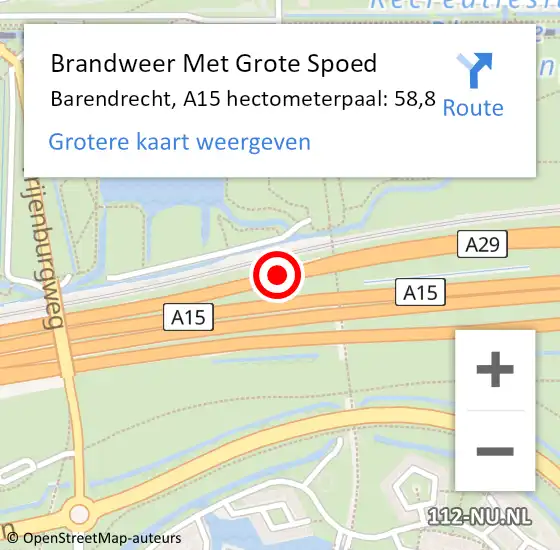Locatie op kaart van de 112 melding: Brandweer Met Grote Spoed Naar Barendrecht, A15 hectometerpaal: 58,8 op 9 december 2021 05:10