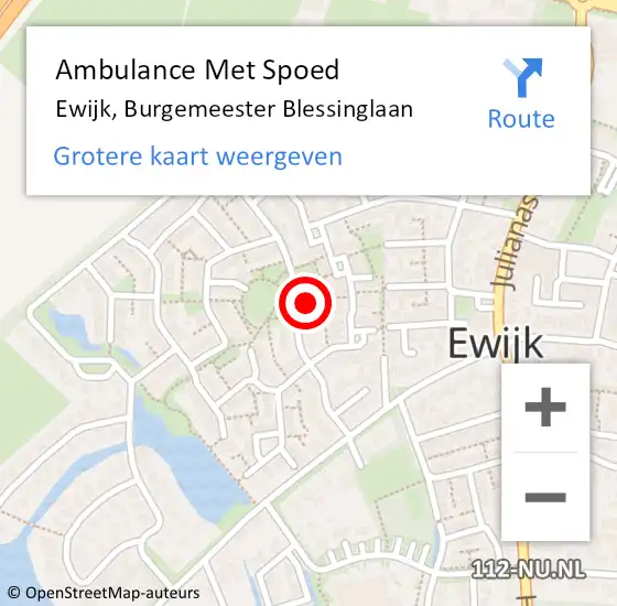 Locatie op kaart van de 112 melding: Ambulance Met Spoed Naar Ewijk, Burgemeester Blessinglaan op 9 december 2021 05:59