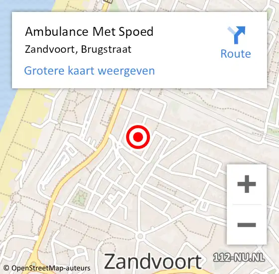 Locatie op kaart van de 112 melding: Ambulance Met Spoed Naar Zandvoort, Brugstraat op 9 december 2021 06:20