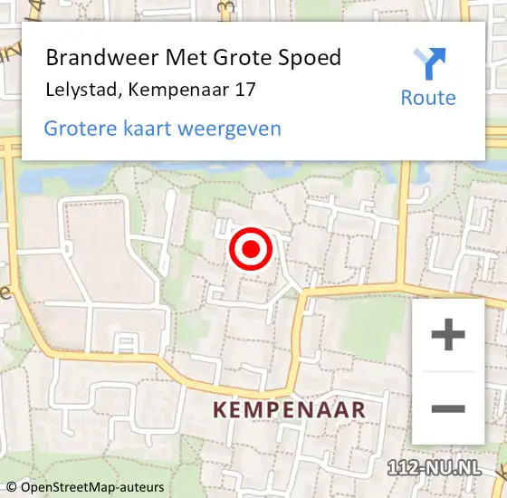 Locatie op kaart van de 112 melding: Brandweer Met Grote Spoed Naar Lelystad, Kempenaar 17 op 9 december 2021 06:36