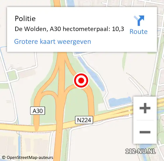 Locatie op kaart van de 112 melding: Politie De Wolden, A30 hectometerpaal: 10,3 op 9 december 2021 07:26