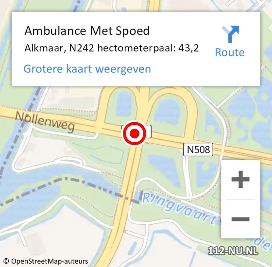 Locatie op kaart van de 112 melding: Ambulance Met Spoed Naar Alkmaar, N242 hectometerpaal: 43,2 op 9 december 2021 07:39