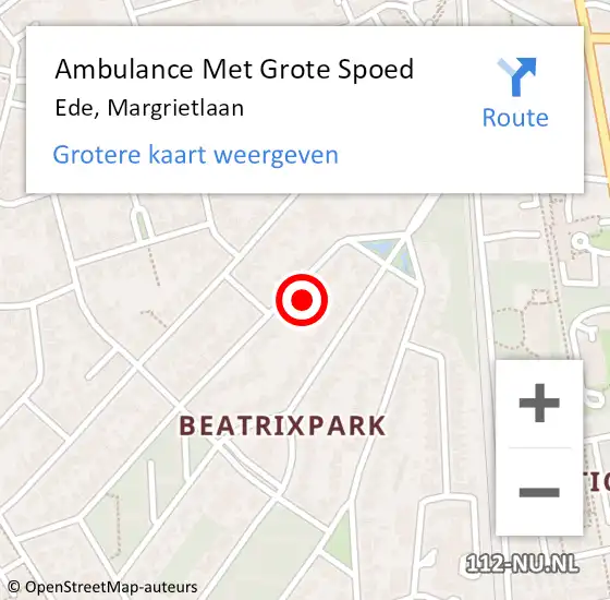 Locatie op kaart van de 112 melding: Ambulance Met Grote Spoed Naar Ede, Margrietlaan op 9 december 2021 07:47