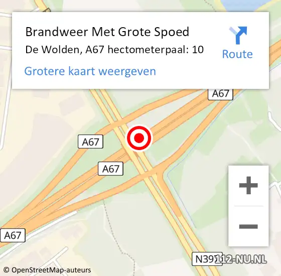 Locatie op kaart van de 112 melding: Brandweer Met Grote Spoed Naar De Wolden, A67 hectometerpaal: 10 op 9 december 2021 08:03