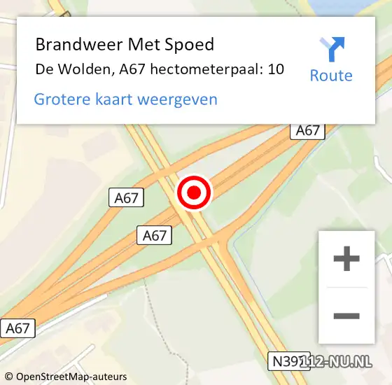 Locatie op kaart van de 112 melding: Brandweer Met Spoed Naar De Wolden, A67 hectometerpaal: 10 op 9 december 2021 08:04