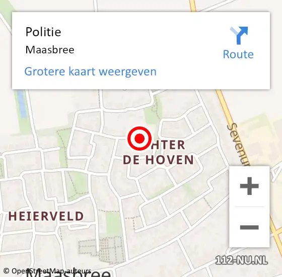 Locatie op kaart van de 112 melding: Politie Maasbree op 9 december 2021 08:08