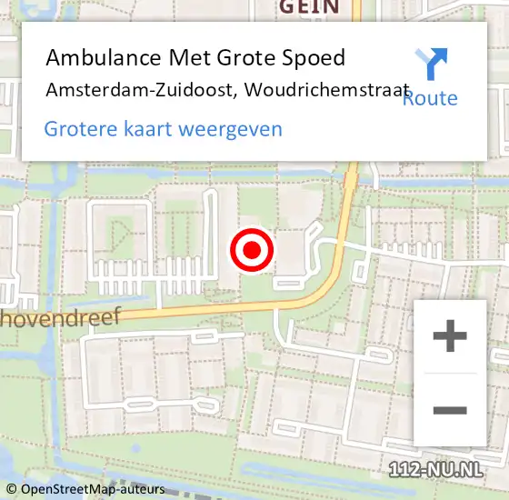 Locatie op kaart van de 112 melding: Ambulance Met Grote Spoed Naar Amsterdam-Zuidoost, Woudrichemstraat op 9 december 2021 08:10