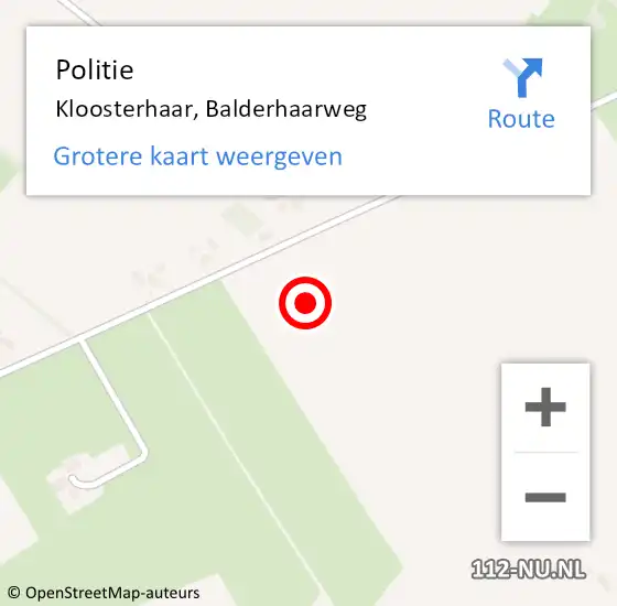 Locatie op kaart van de 112 melding: Politie Kloosterhaar, Balderhaarweg op 9 december 2021 08:10
