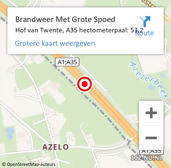 Locatie op kaart van de 112 melding: Brandweer Met Grote Spoed Naar Hof van Twente, A35 hectometerpaal: 53,2 op 9 december 2021 08:10