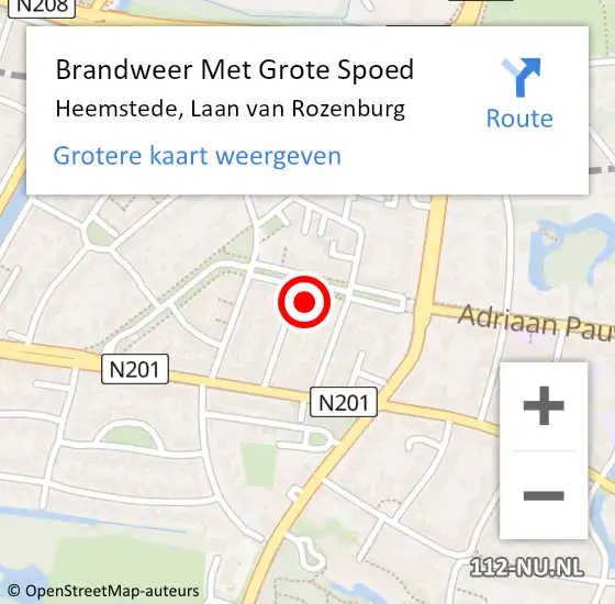 Locatie op kaart van de 112 melding: Brandweer Met Grote Spoed Naar Heemstede, Laan van Rozenburg op 9 december 2021 08:18