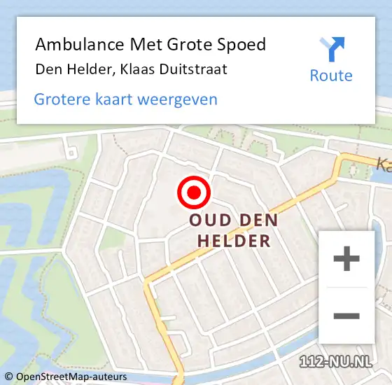 Locatie op kaart van de 112 melding: Ambulance Met Grote Spoed Naar Den Helder, Klaas Duitstraat op 9 december 2021 08:29