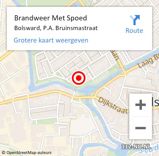 Locatie op kaart van de 112 melding: Brandweer Met Spoed Naar Bolsward, P.A. Bruinsmastraat op 9 december 2021 08:33