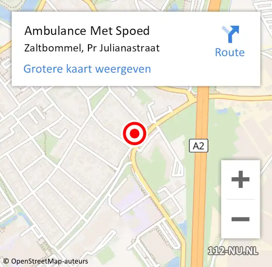 Locatie op kaart van de 112 melding: Ambulance Met Spoed Naar Zaltbommel, Pr Julianastraat op 9 december 2021 08:34