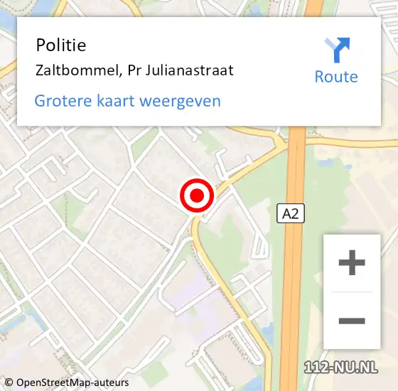 Locatie op kaart van de 112 melding: Politie Zaltbommel, Pr Julianastraat op 9 december 2021 08:38