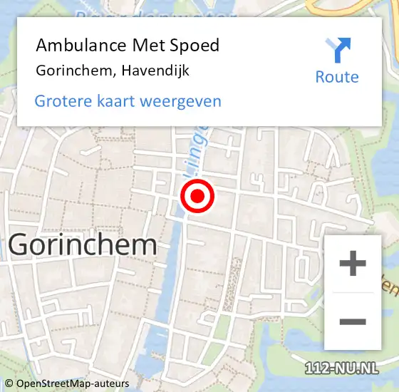 Locatie op kaart van de 112 melding: Ambulance Met Spoed Naar Gorinchem, Havendijk op 9 december 2021 08:54