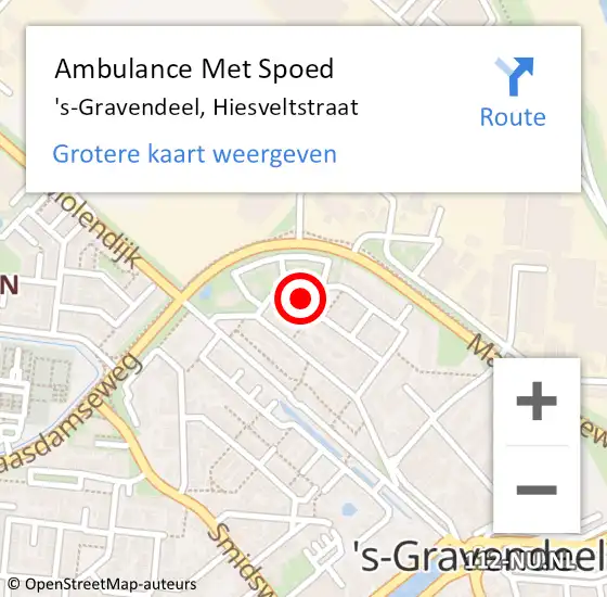 Locatie op kaart van de 112 melding: Ambulance Met Spoed Naar 's-Gravendeel, Hiesveltstraat op 9 december 2021 08:54