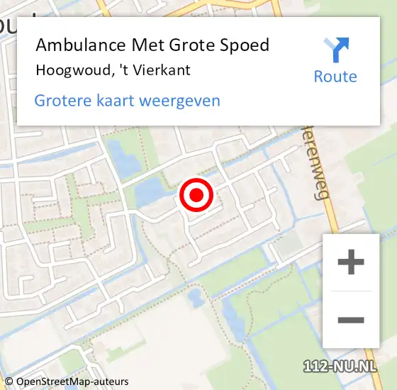 Locatie op kaart van de 112 melding: Ambulance Met Grote Spoed Naar Hoogwoud, 't Vierkant op 9 december 2021 09:04