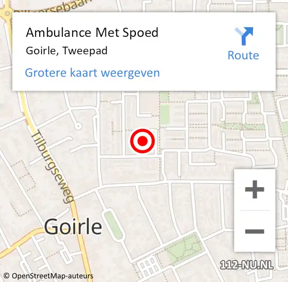 Locatie op kaart van de 112 melding: Ambulance Met Spoed Naar Goirle, Tweepad op 1 juli 2014 18:28