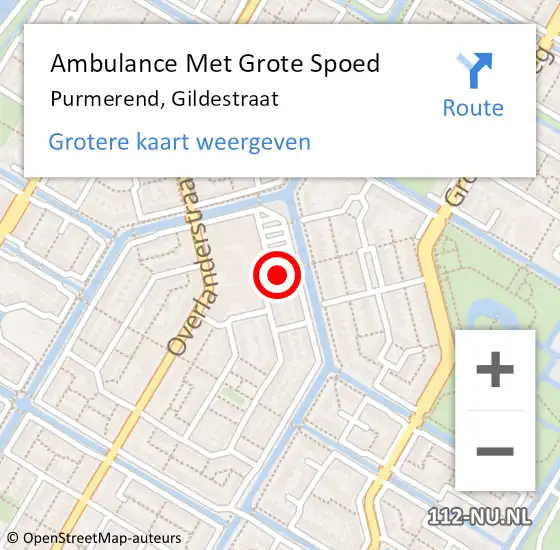 Locatie op kaart van de 112 melding: Ambulance Met Grote Spoed Naar Purmerend, Gildestraat op 9 december 2021 10:00