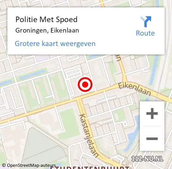 Locatie op kaart van de 112 melding: Politie Met Spoed Naar Groningen, Eikenlaan op 9 december 2021 10:01