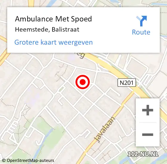 Locatie op kaart van de 112 melding: Ambulance Met Spoed Naar Heemstede, Balistraat op 9 december 2021 10:18