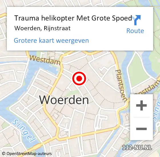 Locatie op kaart van de 112 melding: Trauma helikopter Met Grote Spoed Naar Woerden, Rijnstraat op 9 december 2021 11:35