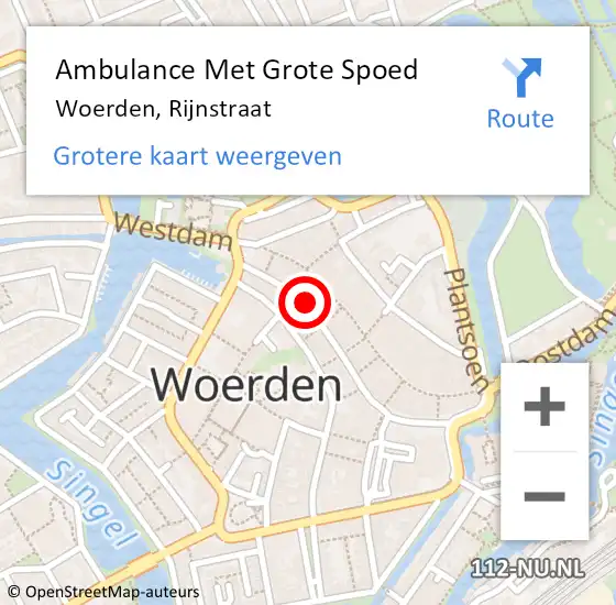 Locatie op kaart van de 112 melding: Ambulance Met Grote Spoed Naar Woerden, Rijnstraat op 9 december 2021 11:35